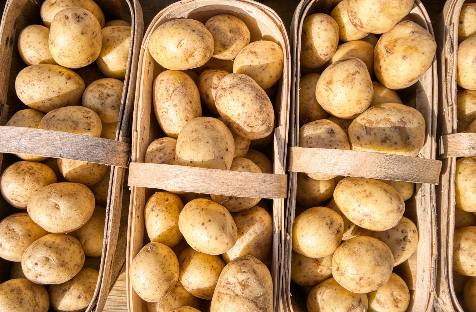 Frische Kartoffeln in geflochtenen Körben